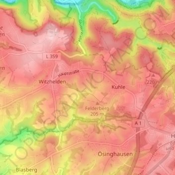 Topografische kaart Altenbach, hoogte, reliëf