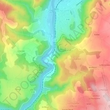 Topografische kaart Tachon, hoogte, reliëf