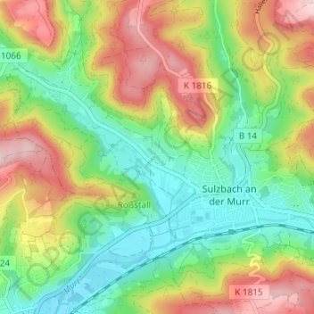 Topografische kaart Lautern, hoogte, reliëf