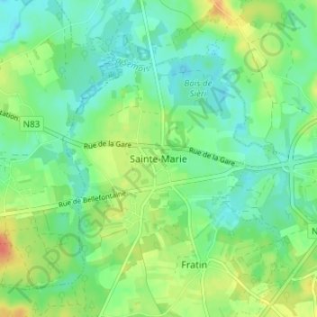 Topografische kaart Sainte-Marie, hoogte, reliëf