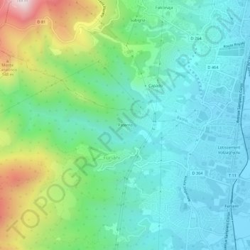 Topografische kaart Paterno, hoogte, reliëf