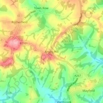 Topografische kaart Argos Hill, hoogte, reliëf