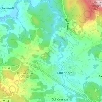 Topografische kaart Kapfham, hoogte, reliëf