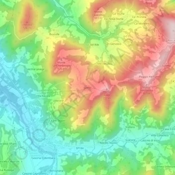 Topografische kaart Gomo, hoogte, reliëf