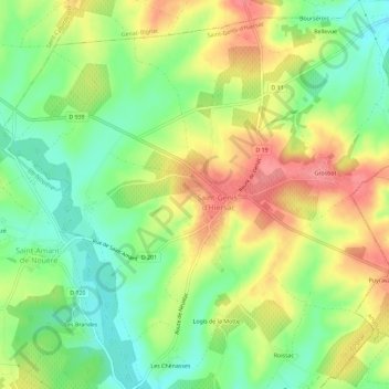 Topografische kaart Les Aireaux, hoogte, reliëf