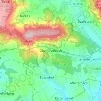 Topografische kaart Oberlindelbach, hoogte, reliëf