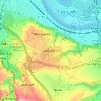 Topografische kaart Großsedlitz, hoogte, reliëf