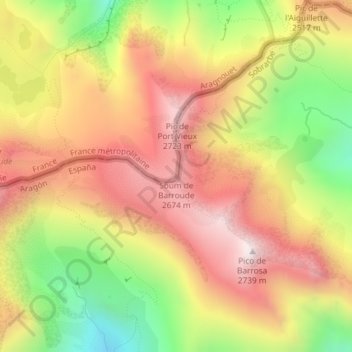 Topografische kaart Soum de Barroude, hoogte, reliëf