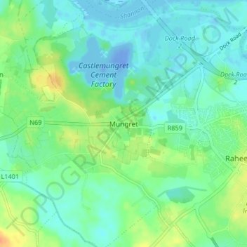 Topografische kaart Mungret, hoogte, reliëf