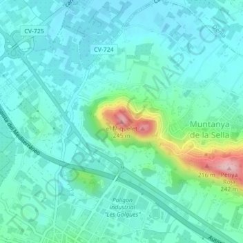 Topografische kaart el Miquelet, hoogte, reliëf