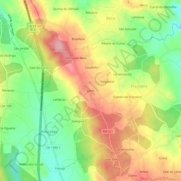 Topografische kaart Carril, hoogte, reliëf