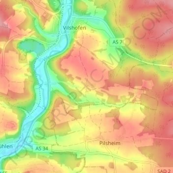 Topografische kaart Gattershof, hoogte, reliëf