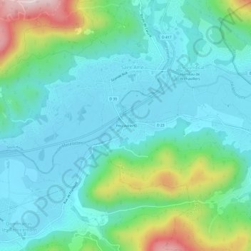 Topografische kaart Peccavillers, hoogte, reliëf