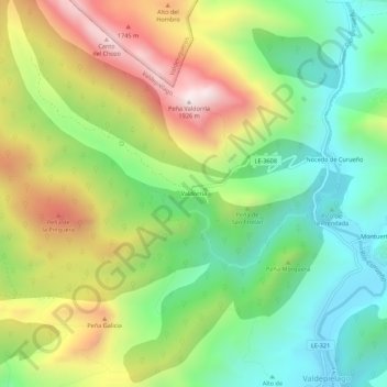 Topografische kaart Valdorria, hoogte, reliëf