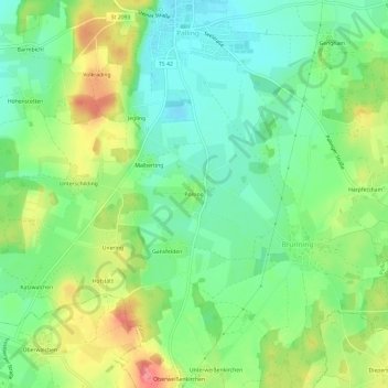 Topografische kaart Polsing, hoogte, reliëf