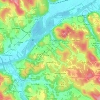 Topografische kaart Valeille, hoogte, reliëf