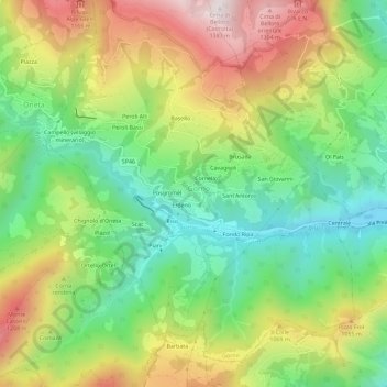 Topografische kaart Villassio, hoogte, reliëf