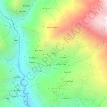 Topografische kaart Lassere, hoogte, reliëf