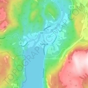 Topografische kaart Tonstad, hoogte, reliëf