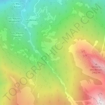 Topografische kaart Les Besses, hoogte, reliëf