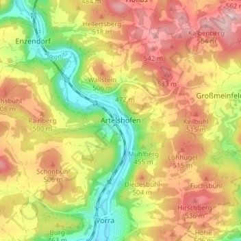 Topografische kaart Artelshofen, hoogte, reliëf