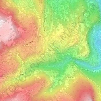 Topografische kaart Cazzano, hoogte, reliëf