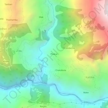 Topografische kaart Phakse, hoogte, reliëf