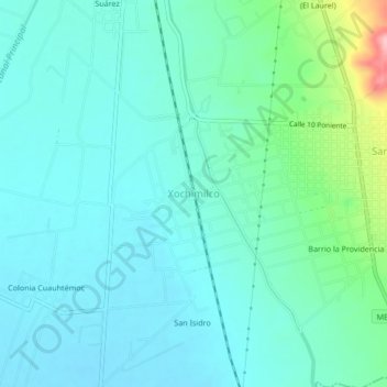Topografische kaart Xochimilco, hoogte, reliëf