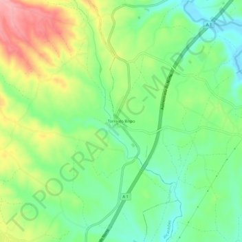 Topografische kaart Torre do Bispo, hoogte, reliëf