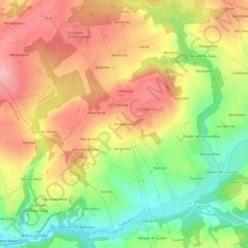 Topografische kaart Kergeorges, hoogte, reliëf