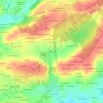 Topografische kaart Gatine, hoogte, reliëf