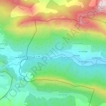 Topografische kaart Les Étangs, hoogte, reliëf