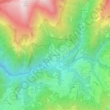 Topografische kaart Zorzone, hoogte, reliëf