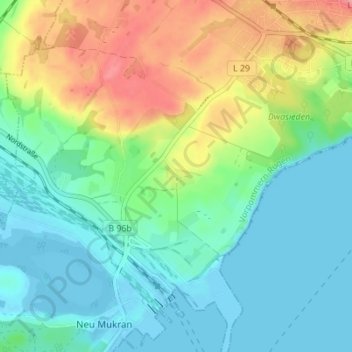 Topografische kaart Mukran, hoogte, reliëf