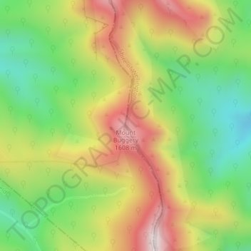 Topografische kaart Mount Buggery, hoogte, reliëf