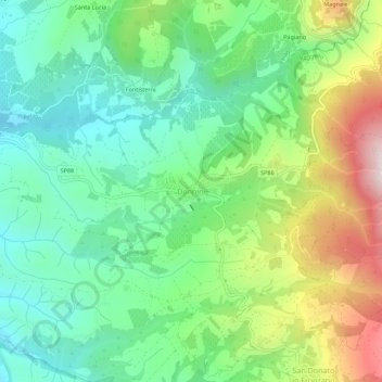 Topografische kaart Donnini, hoogte, reliëf