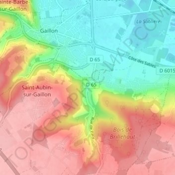 Topografische kaart Jeufosse, hoogte, reliëf