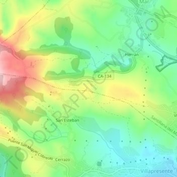 Topografische kaart Cueva de Altamira, hoogte, reliëf