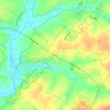 Topografische kaart Cedars, hoogte, reliëf