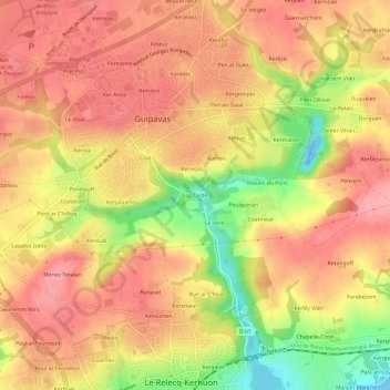 Topografische kaart Coz Castel, hoogte, reliëf