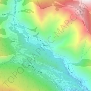 Topografische kaart Isavarre, hoogte, reliëf