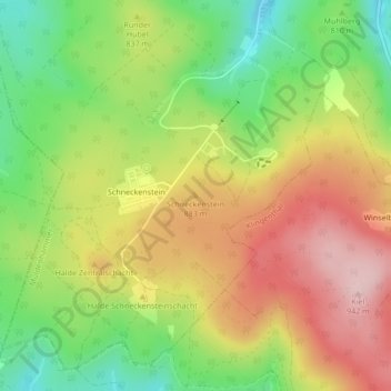 Topografische kaart Schneckenstein, hoogte, reliëf