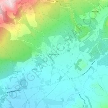 Topografische kaart Les Gardiols, hoogte, reliëf