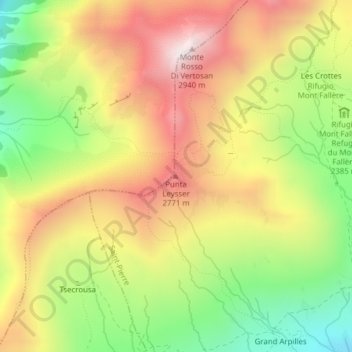 Topografische kaart Punta Leysser, hoogte, reliëf