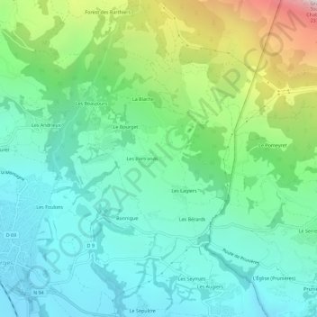 Topografische kaart Les Jurians, hoogte, reliëf