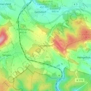 Topografische kaart Gösselborn, hoogte, reliëf