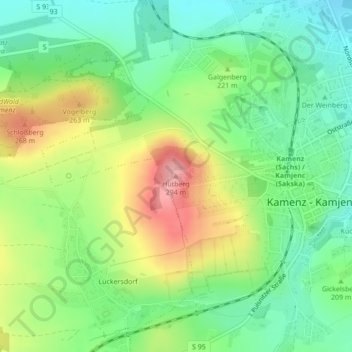 Topografische kaart Hutberg, hoogte, reliëf