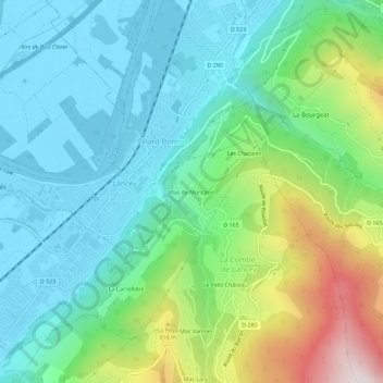 Topografische kaart Mas de Montacol, hoogte, reliëf