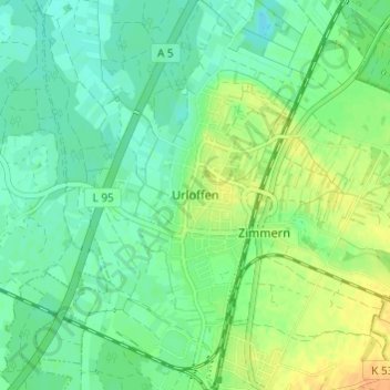 Topografische kaart Urloffen, hoogte, reliëf