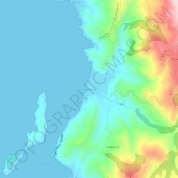 Topografische kaart Milina, hoogte, reliëf